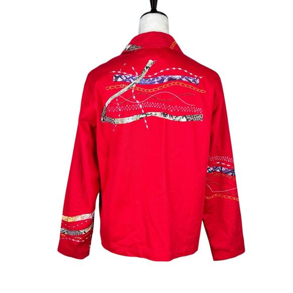Coldwater Creek Red Woven Embroidered Embellished Art to Wear Button Jacket - Picture 3 of 11